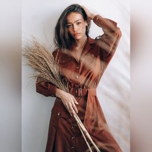 LANIVATTI Safari Button Down Shirt Serengeti Dress in Brick